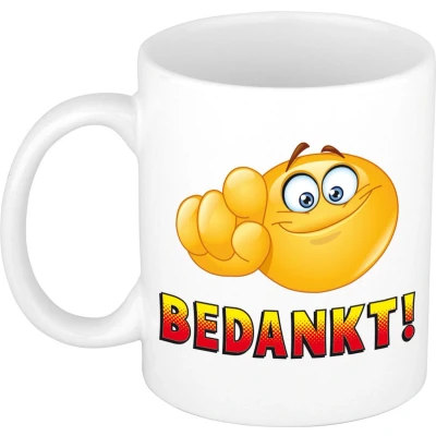 Afbeelding van Bedankt cadeau mok / beker wit met smiley collega feest mokken