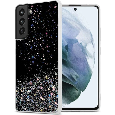 Afbeelding van Cadorabo Hoesje geschikt voor Samsung Galaxy S21 FE in Zwart met Glitter Beschermhoes van flexibel TPU silicone fonkelende glitters Case Cover Etui