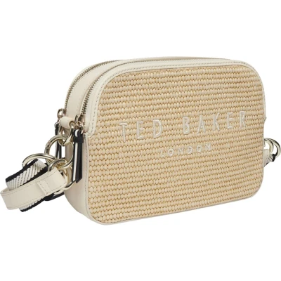 Afbeelding van Ted Baker Stelio Branded Webbing Faux Raffia Camera Bag Ecru