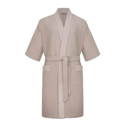 Afbeelding van Revise RE 517 Kimono, herenbadjas, 100% katoen, wafelpiqué, beige, XL XXL