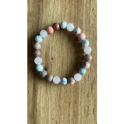 Afbeelding van Edelsteen Armband Balans &amp; Liefde Rozenkwarts, Howliet Rhodoniet (8mm, 18 cm)