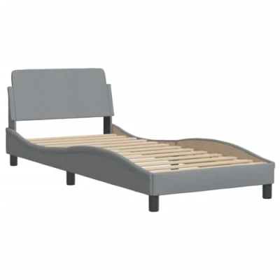 Afbeelding van Bedframe met hoofdbord stof lichtgrijs 90x200 cm