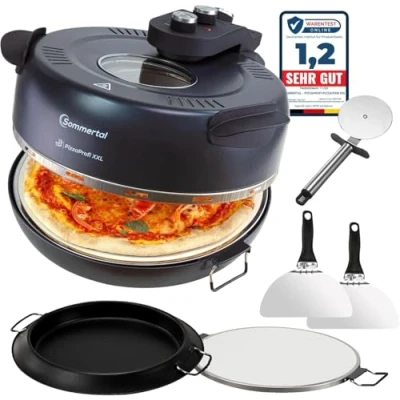 Afbeelding van Sommertal PizzaProfi Elektrische Pizzaoven met 39cm of 32cm Steenplaat, Snelle 3 Minuten Pizza, tot 400C 5 delige set Paninzet, 2x Pizzaschuiver, Snijder, Pizzasteen