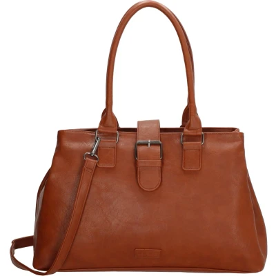 Afbeelding van Beagles Oviedo Hand &amp; Schoudertas Shopper met Trendy Gesp Tote Bag Cognac