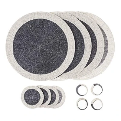 Afbeelding van Penguin Home Set van 12 Jute Placemats, Onderzetters en Servetringen Grijs Wit Kleur Ronde Placemats Handgemaakt door bekwame Indiase ambachtslieden Diameter 32 cm (13&quot;)