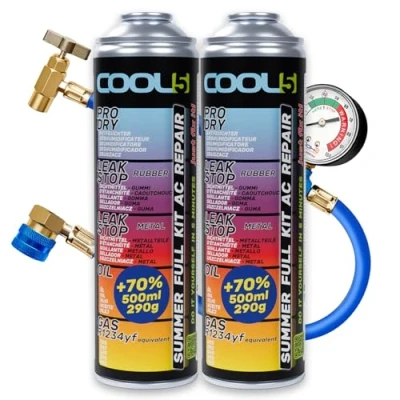 Afbeelding van COOL5 R1234yf koelmiddel navulsets, koelmiddel, klimaatgas voor voertuigen die na 2017 zijn geproduceerd, 2 blikken 5in1 + drukleiding met manometer gas APC