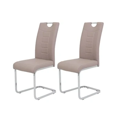 Afbeelding van Apollo Set van 2 schommelstoelen keukenstoel Ruby, kunstleer cappuccino, verzonken handgreep, metalen frame + handvat chroom, 140 kg belastbaar