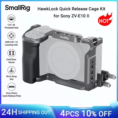 Afbeelding van SMALLRIG ZV E10 II HawkLock QR Cage Kit voor Sony met Kabelklem HDMI, Ingebouwde Ergonomisch Ontworpen Siliconen HaKndgreep, Snelontgrendelingsplaat Arca, QD Aansluiting 4949