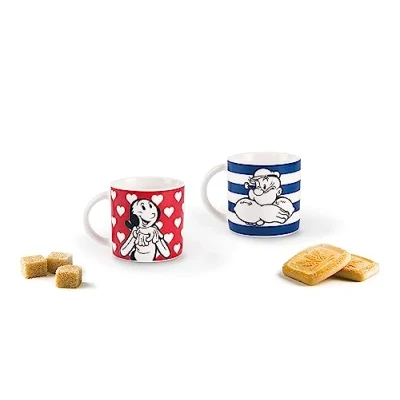 Afbeelding van Excelsa Popeye &amp; Olivia Set van 2 koffiekopjes, Porselein, Rood en Blauw