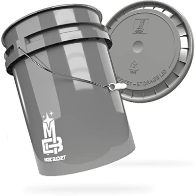 Afbeelding van MAGIC BUCKET Wasemmerset voor auto, handwas, grijs, met bijpassend emmerdeksel, ca. 20 liter, compatibel Grit Guard, Detail Guardz Dirt Lock, Chemical Guys, Trap