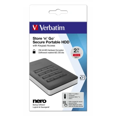 Afbeelding van Verbatim 2TB 2.5 Secure Externe Harde Schijf met Toetsenbediening