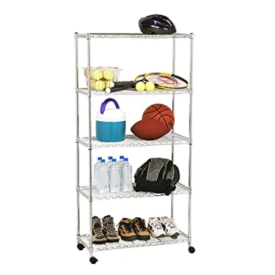 Afbeelding van Seville Classics Metalen rek met 5 planken en wielen, 76,2 x 35,6 152,4 cm (LxBxH), verchroomd