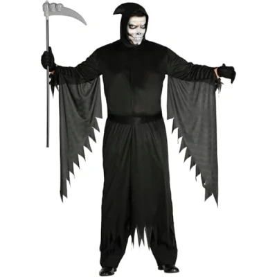 Afbeelding van Guirca Beul &amp; Magere Hein Kostuum Dodelijk Nachtwezen Man Zwart Maat 54 56 Carnavalskleding Verkleedkleding