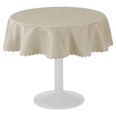 Afbeelding van JEMIDI tafelkleed ornamenten zijdeglans edele tafelhoes Cream Vorm Rond Maat 135x135