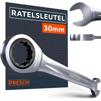 Afbeelding van Presch Ratelsleutel 30mm Minimale terughaalhoek (3, 123 tanden) 15 hoek voor krappe plekken Nauwkeurig gefreesde, duurzame ringsleutel