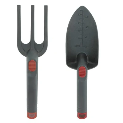 Afbeelding van Amig Tuinset met brede schep en verticuteermachine van nylon, voor tuinieren planten thuis, gereedschappen groentetuin, rood zwart, afmetingen: 28 cm.