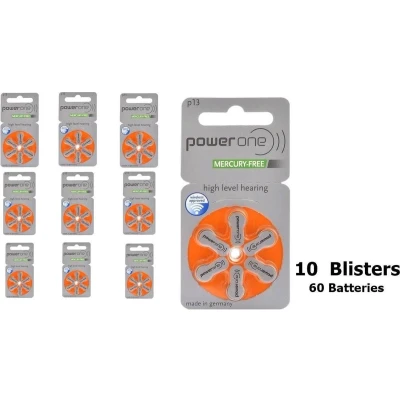 Afbeelding van Power One by Varta Gehoorapparaat batterijen Kwikvrij P13 PR48 Oranje 60 Stuks