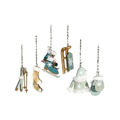 Afbeelding van Heitmann Deco Kerstboomversiering opknoping set van hout 6 delig boomopknoping in modieuze kleur petrol kerstdecoratie