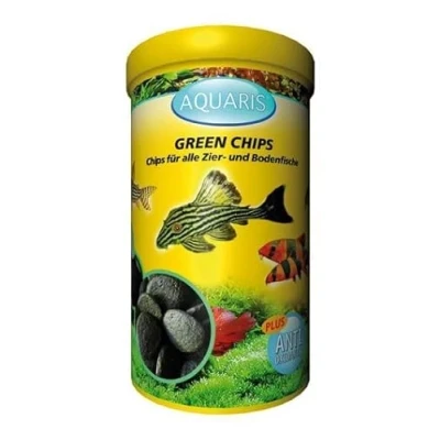 Afbeelding van AQUARIS Green Chips visvoer voor aquariumbewoners zoals meervallen en andere bodemvissen. Gemakkelijk verteerbaar een gezonde groei vermindering van verspilling 125 g / 250 ml.