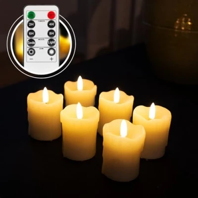 Afbeelding van Akaro Oplaadbare LED kaarsen 6 met Wax inclusief afstandsbediening oplaadsnoer 35+ uur brandtijd veilig en duurzaam waxinelichtjes nep