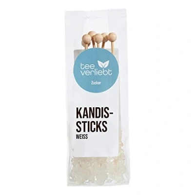 Afbeelding van FRUTEG Candi Sugar sticks White 6 eetstokjes in foliebas Heerlijke koffie en theesuiker op de stengel on the Staff Rock Candy stks.