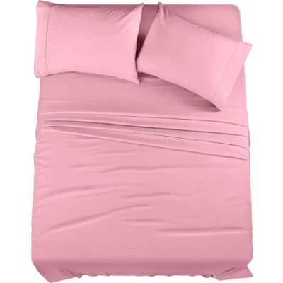 Afbeelding van Utopia Bedding Beddengoedset met queensize bed 4 delig beddengoed geborsteld microvezel krimp en vervagingsbestendig gemakkelijk te onderhouden (Queen, roze)