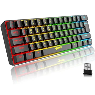 Afbeelding van Toetsenbord Gaming Draadloos, 61 Toetsen Bluetooth 5.0 + 2.4G Dual Mode Rainbow Backlit Ergonomisch Ultracompact Stil 60% met Oplaadbare Batterij voor Windows Mac PC PS4 Gamer, Zwart