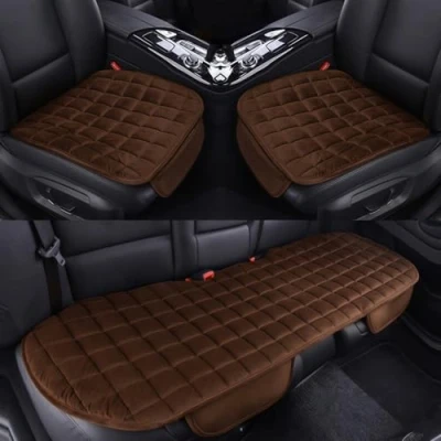 Afbeelding van HONCENMAX Zachte autostoelhoes, pluche kussen pad mat beschermer voor auto, universeel sedan hatchback SUV, auto interieuraccessoires 2 voorstoelhoezen en 1 achterbank cover