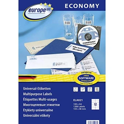 Afbeelding van Europe 100 ELA021 etiketten 105 x 48 mm Papier Wit 1200 stuk(s) Permanent Universele Inkt, Laser, Kopie v