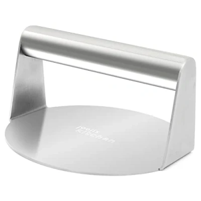 Afbeelding van Joejis hamburger pers van RVS BBQ Burger Shaper 14 cm Maker Smasher voor pasteitjes aangebraden tot in de perfectie met sappen verzegeld…