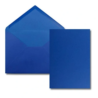 Afbeelding van kaarten met enveloppenset enkele DIN A5 (14,8 x 21 cm) koningsblauw enveloppen C5 15,4 22 cm natte plakrand