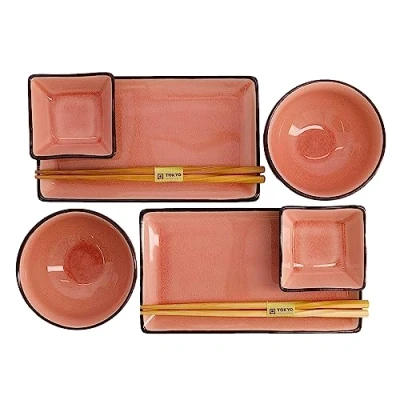 Afbeelding van Tokyo Design Studio Glassy sushi serviesset van 8 Zalmroze