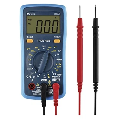 Afbeelding van EMOS Digitale multimeter CATIII 600V, True RMS stroommeter en batterijtester 2000 counts met meetpunten, sonde, geheugenfunctie, incl. batterijen, M0230, blauw