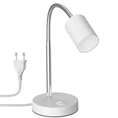 Afbeelding van ledscom.de Tafellamp WAIKA met zwanenhals en schakelaar wit mat, incl. GU10 LED lamp (warm wit, 4.914W, 450lm, 100)