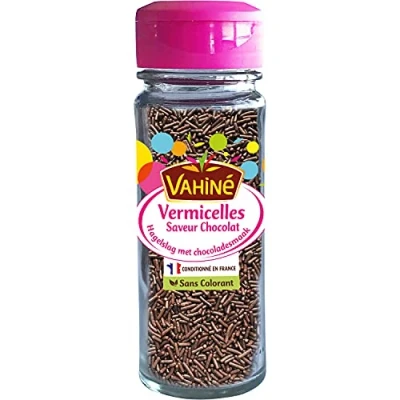 Afbeelding van VAHINÉ Gebak vermicelli met chocoladesmaak voor decoratie van taart en topping cupcakes 65 g