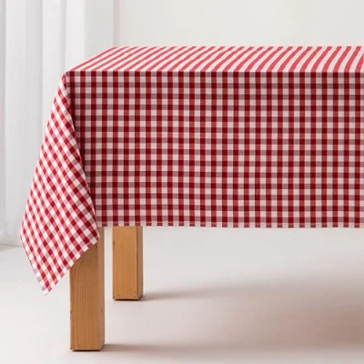 Afbeelding van GAMUSI Tafelkleed, vuilafstotend, vierkant, vichy, katoen, waterdicht, 140 x cm, rood