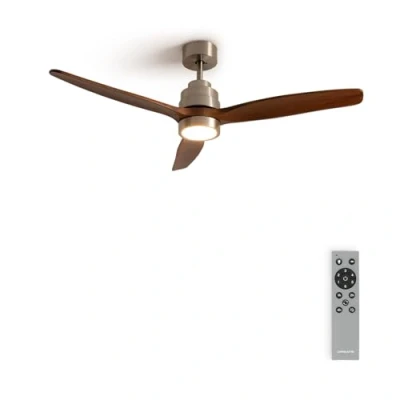 Afbeelding van CREATE/WINDSTYLANCE DC/Nikkel DC plafondventilator met licht donkerhouten messen/Stil, 2 niveaus, timer