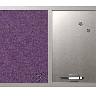 Afbeelding van Bi Office Combitbord Lavander, prikbord en whiteboard, violet textieloppervlak zilver magnetisch, parelkleuren MDF frame 22 mm dik, 60 x 45 cm
