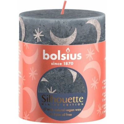 Afbeelding van Bolsius Rustieke Stompkaars 8X6,8 Cm Leisteenblauw Met Print
