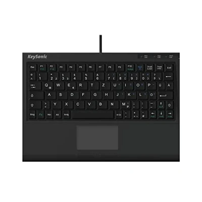 Afbeelding van KeySonic Extra mini toetsenbord met touchpad, USB kabel (2 m), volledige toetsenomtrek, SoftSkin, zwart