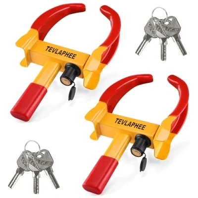 Afbeelding van Tevlaphee anti diefstalbeveiliging, voor aanhanger, caravan, versterkt, universeel, instelbare PVP bescherming, boorslot, 6 gelijke sleutels (rood en geel, 2 stuks)