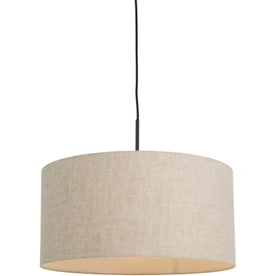 Afbeelding van QAZQA Landelijke hanglamp zwart met beige kap 50 cm Combi 1