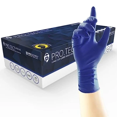 Afbeelding van Unigloves PRO.TECT GA0014 zwaargewicht uitgebreide manchet latex onderzoekshandschoenen, groot, set van 50