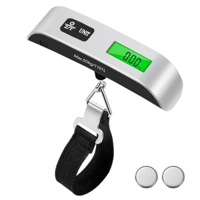 Afbeelding van Brencco Elektronische bagageweegschaal, draagbare weegschaal, max. 50 kg/110 lbs, kofferweegschaal, lcd display, achtergrondverlichting, met tarrafunctie, voor reisaccessoires, post en thuis, Zilver,