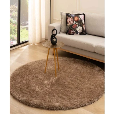Afbeelding van Rond Hoogpolig Vloerkleed Velvet Posh Beige 120 Cm