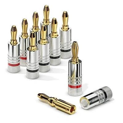 Afbeelding van Sonero® Bananenstekker set van 8, voor alle luidsprekerkabels met een diameter tot max. 6 mm², 8 stuks kleurcodering (12x rood, 12x zwart), 24k verguld