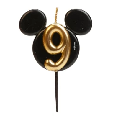 Afbeelding van dekora Mickey Mouse Verjaardagskaars Disney Kaarsen Geurloze Paraffine Was Verjaardagsdecoratie met Zwarte en Gouden Oren Grootte 8,5 cm Nummer 9