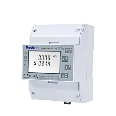 Afbeelding van SDM630 Modbus Drie Fase, Elektrische Energiemeter,100 Amp kWh DIN Rail Power Meter, Pulsmeter, RS485 RTU. Digitaal LCD touch scherm met achtergrondverlichting. MID gecertificeerd/gekalibreerd