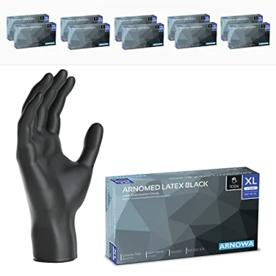 Afbeelding van ARNOMED Latex wegwerphandschoenen XL, zwart, poedervrij, 1000 stuks, handschoenen voor eenmalig gebruik, verkrijgbaar in maat XS, S, M, L &amp; XL