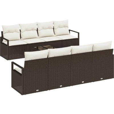 Afbeelding van vidaXL 9 delige tuin sofa set met kussens Bruin Poly Rattan, 2 zits Rattan